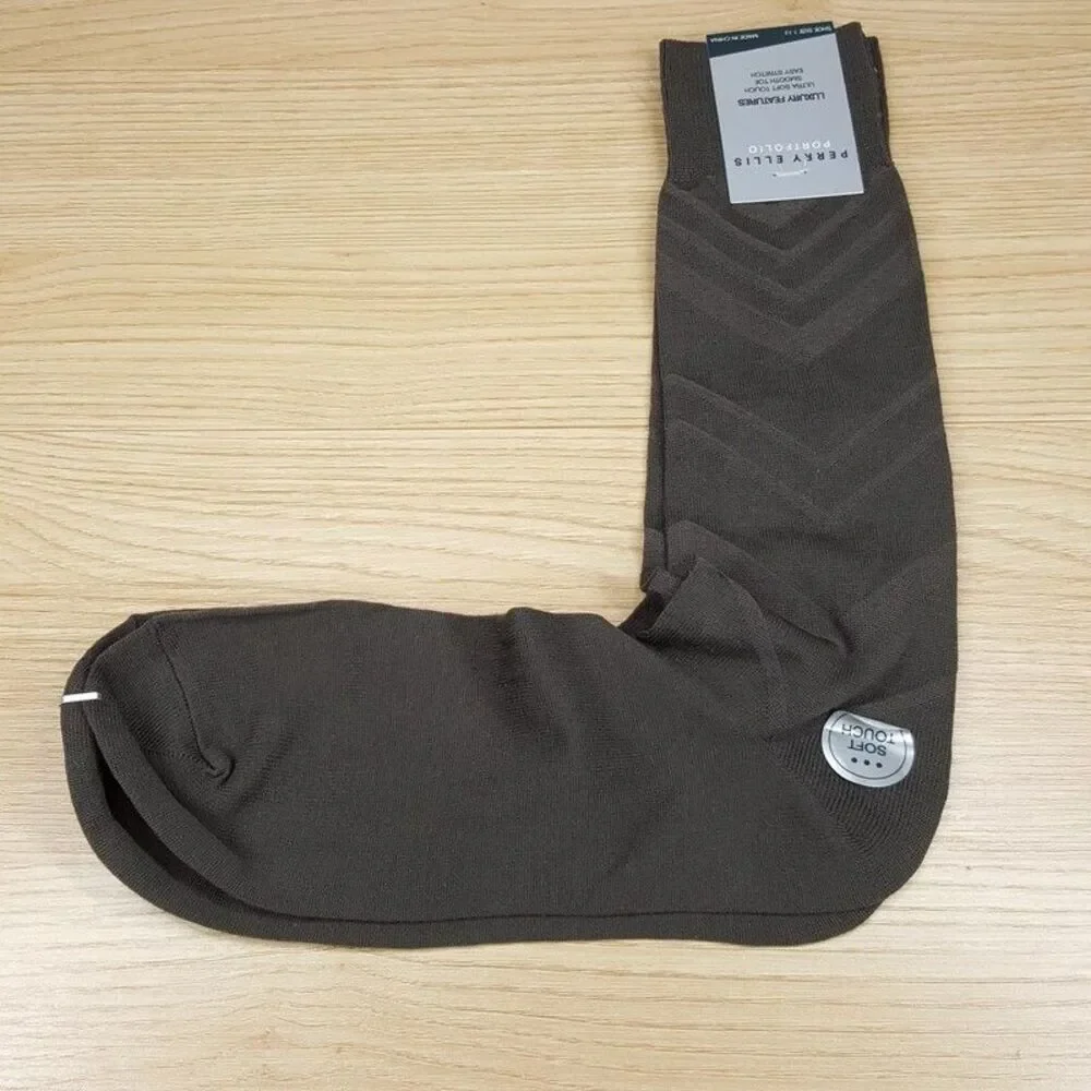 PERRY ELLIS Mens Dress Socks Brown Luxury Nylon Textured Ultra Soft Comfort
